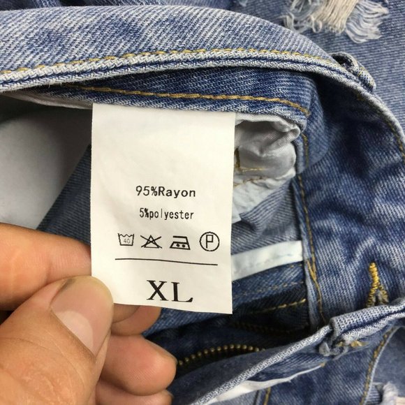 Coeur De Vague Women's Blue Highly Distressed Slim Fit Tapered Jeans Size XL - Picture 9 of 10